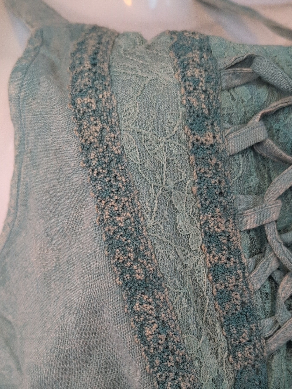 POL NEW ARRIVAL Sage Green Lace-Up Fringe Festival Tank Top🥰 Just In 🧑🎤NIB❣️ - Picture 8 of 17